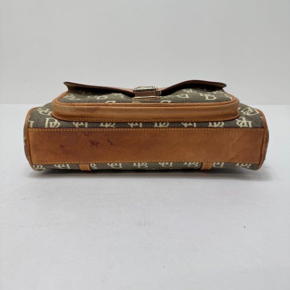 Dooney & Bourke Zip Top Jacquard Logo Pinch Front Lock Shoulder Bag Gray Brown - Picture 9 of 10